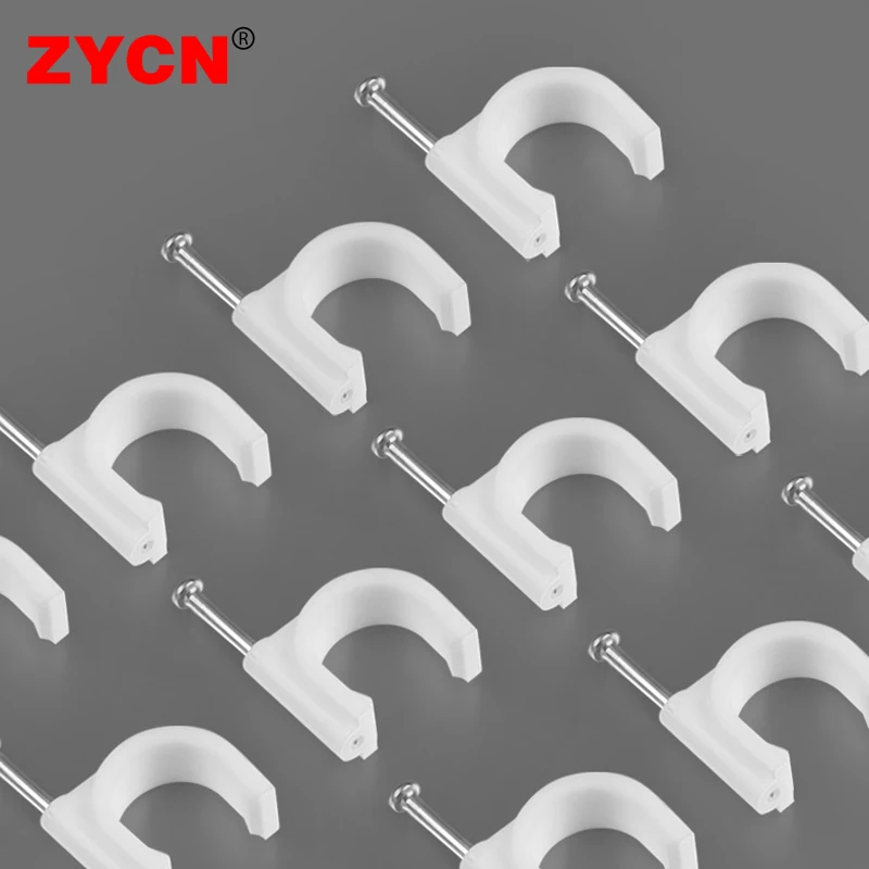 100Pcs Plastic Cable Clips Round Mount Fixing Steel Nail for RG6 CAT6 Wire Clamp 4/6/10/12MM Wall Telephone Line Fix