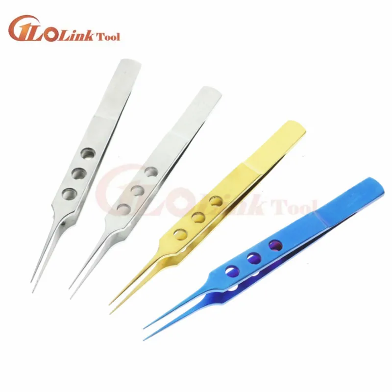 11cm Stainless Steel Flat Handle Micro Tweezers Eyelid Tweezers Tooth Platform Ophthalmic Instruments Surgery Tools