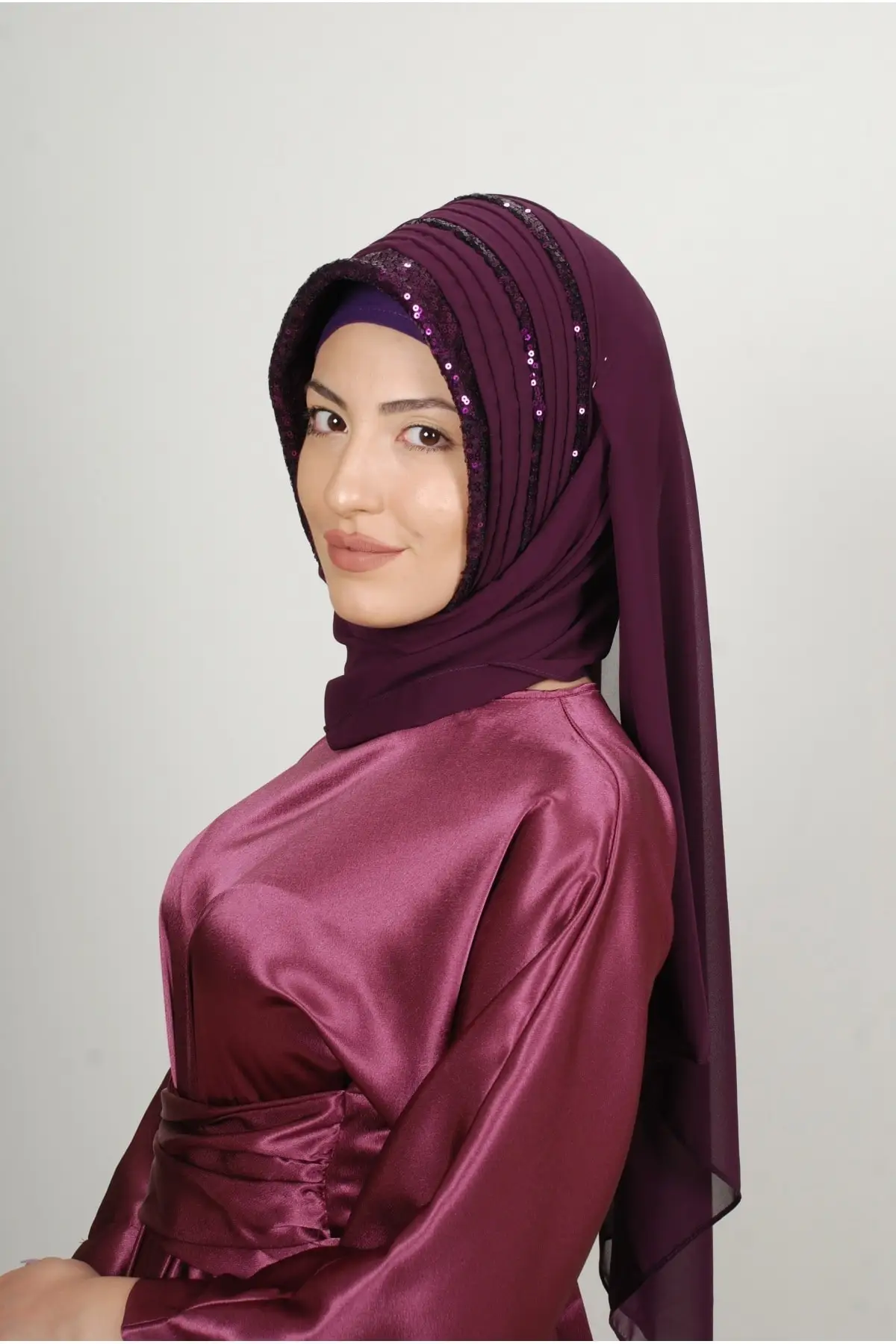 Instant Hijab Princess Modern Shawl Plum Red Color