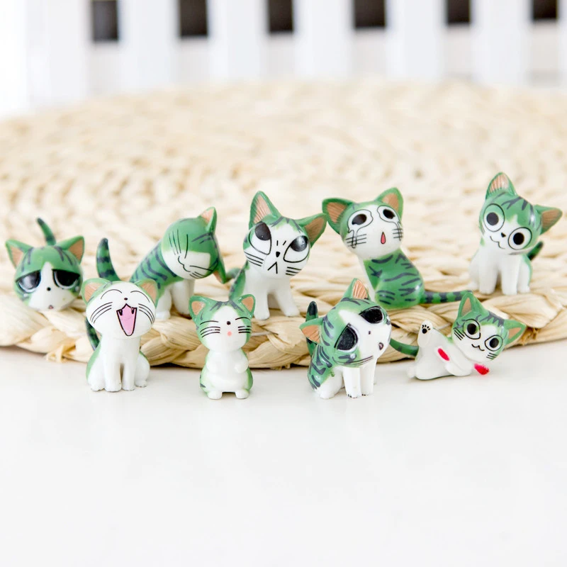 9PCS Set Kawaii Cute Mini Figurine Statue Chi The Cat Garden Decoration Toy 3cm Micro Small Animals Toy