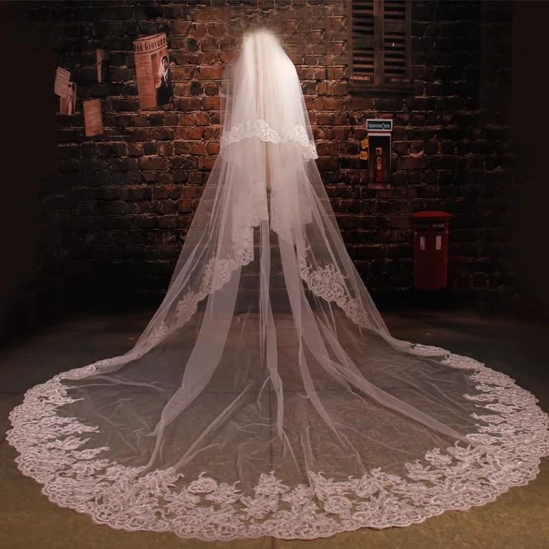 

Voile Mariage Long 2 Layers Wedding Veil Cover Face Cathedral Bridal Veil Wedding Accessories veu de noiva 2020