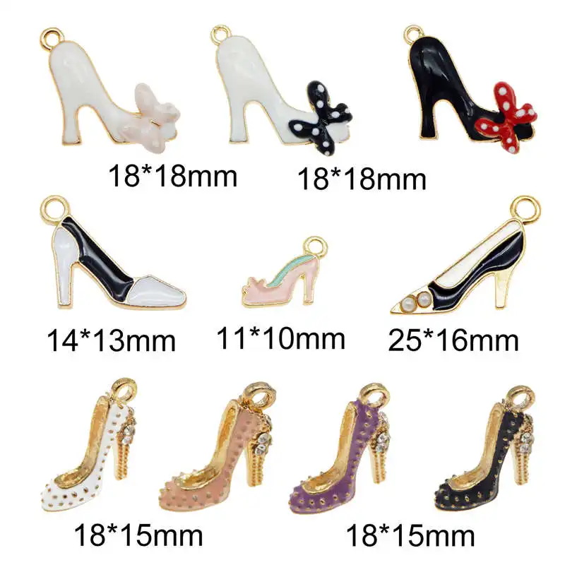 Julie Wang 10PCS Enamel Charms Mixed High Heel Shoes Alloy Necklace Bracelet Jewelry Making Accessory