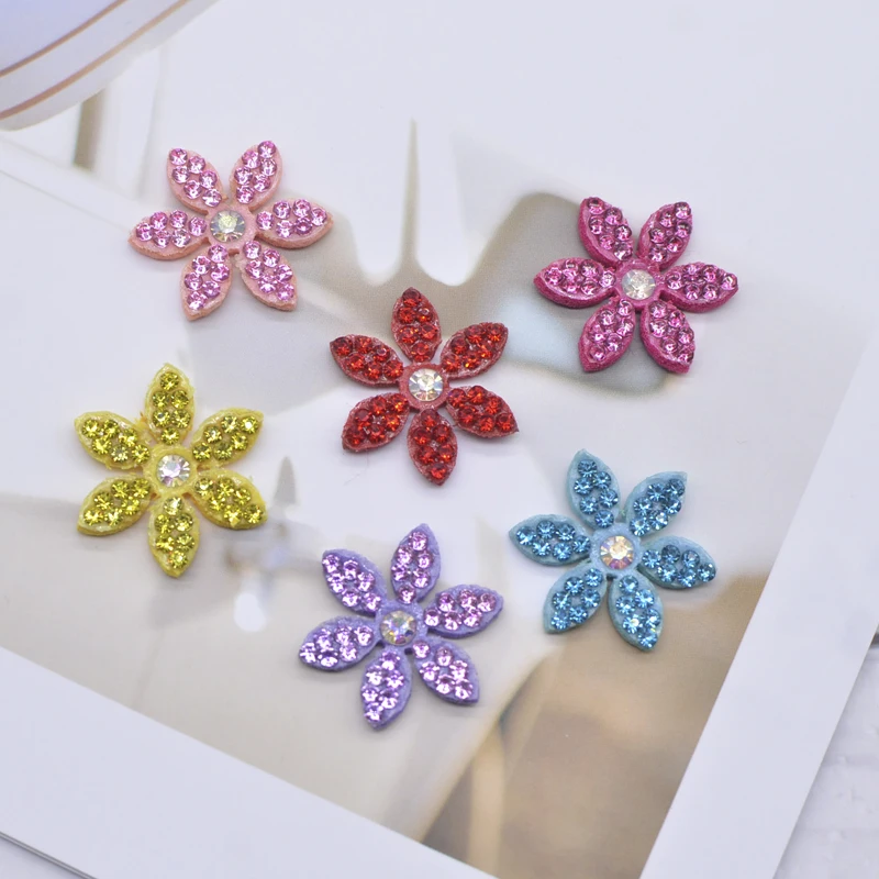 30Pcs Sew-On DIY Patch Cute Flower for Clothing Colorful Appliques Stick on Clothing Hair Clips Pearl Rhinestone Accessory