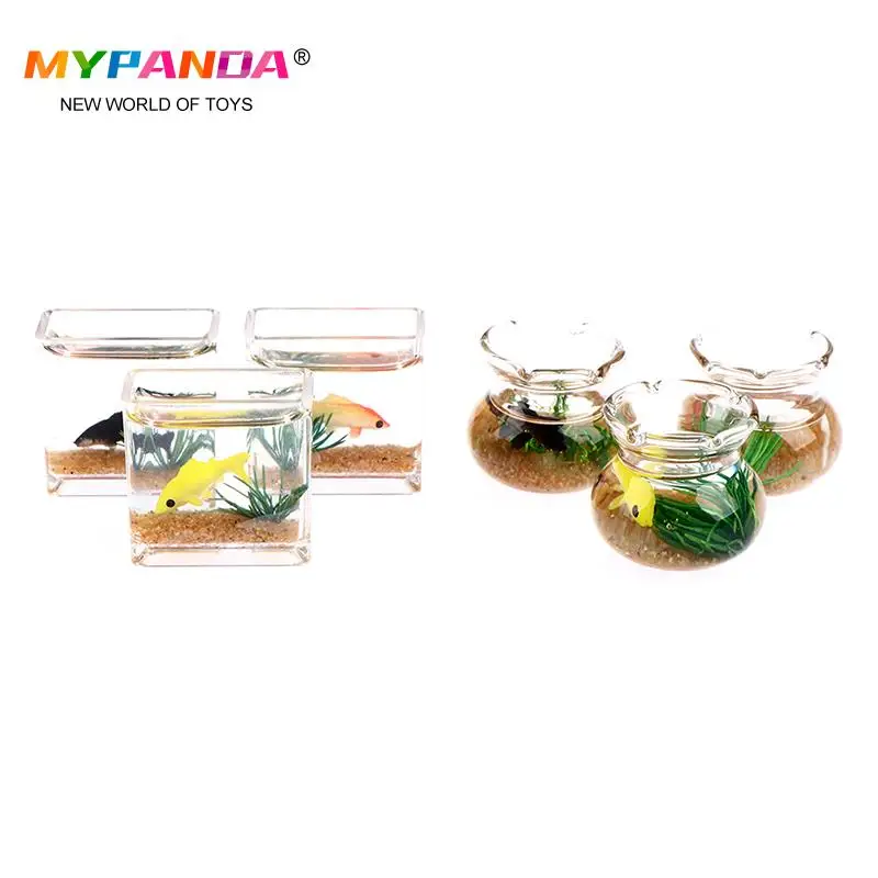 1Pc Dollhouse Miniature Fish Tank DIY Resin Transparent Goldfish Tank Miniature Decor Pretend Play Toys 