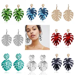 New Monstera Leaf Statement Dangle Earrings for Women Colorful Acrylic Metal Drop Earrings Exaggerated Ear Jewelry pendientes