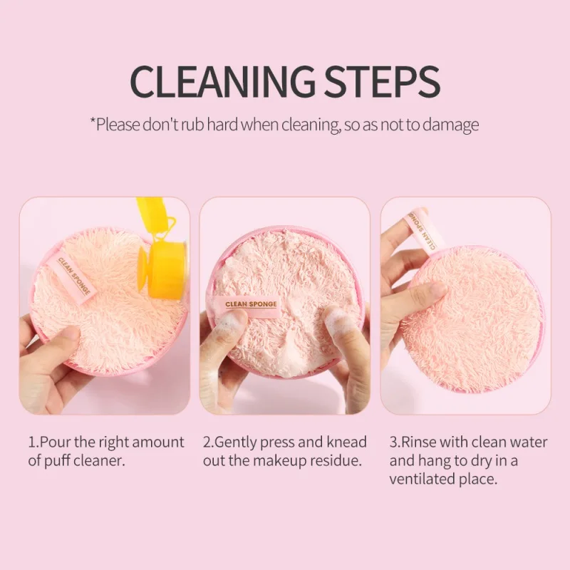 3 Pink Multi-function Cleaning Puff Makeup Remover Pads Reusable Rounds Soft Facial Cleaning Double-Side Washable Make Up Puffs