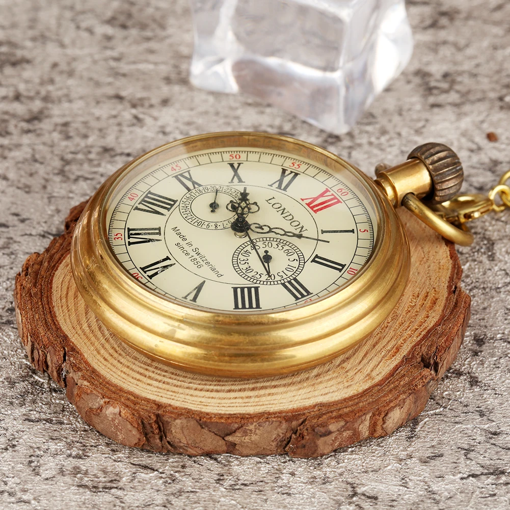 Big Size Vintage Brass Mechanical  Pocket Watch Without Cover Roman Digital Comfortable Thick Chain Pendant Unisex Portable Gift