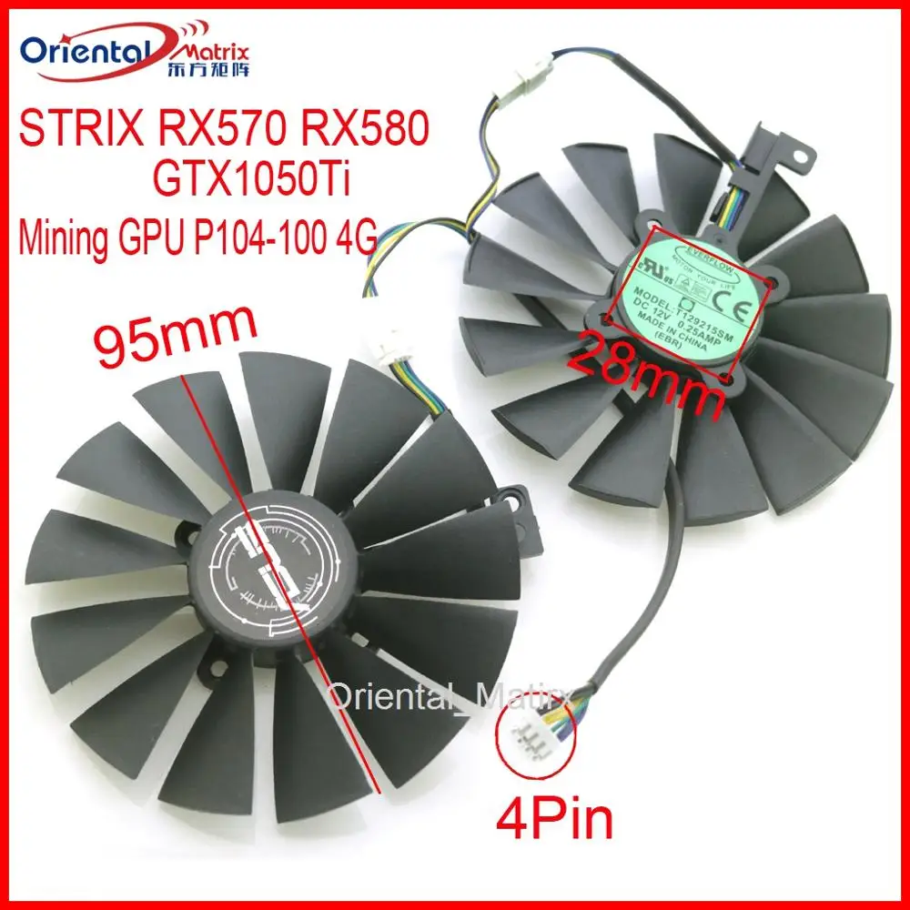 

Вентилятор охлаждения T129215SM PLD10010S12H, 12 в 95 мм для видеокарты ASUS STRIX RX570 RX580 GTX1050Ti Mining GPU P104-100 4G