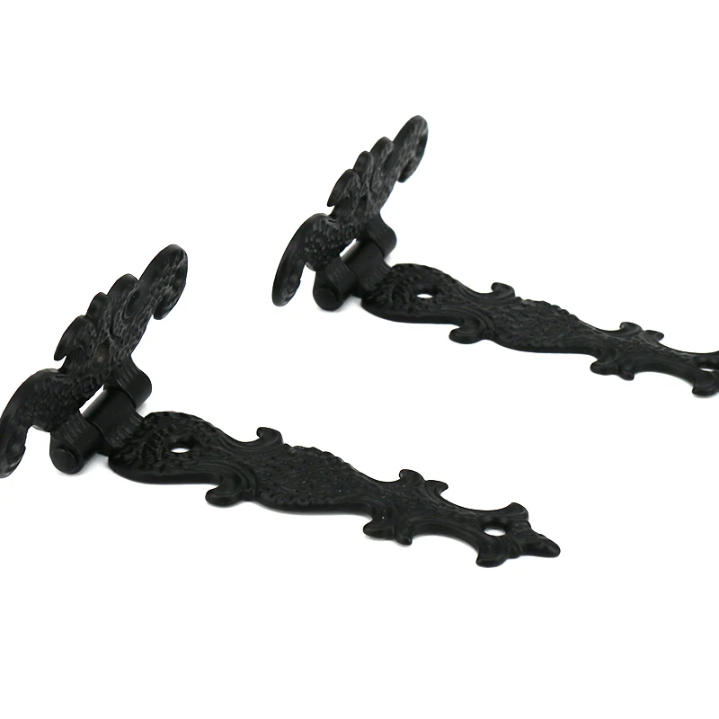 2 Pack Heavy-Duty Black Gate Hinges for Wooden Metal Fences Doors Cabinets Barn Shed Retro Hardware Kit