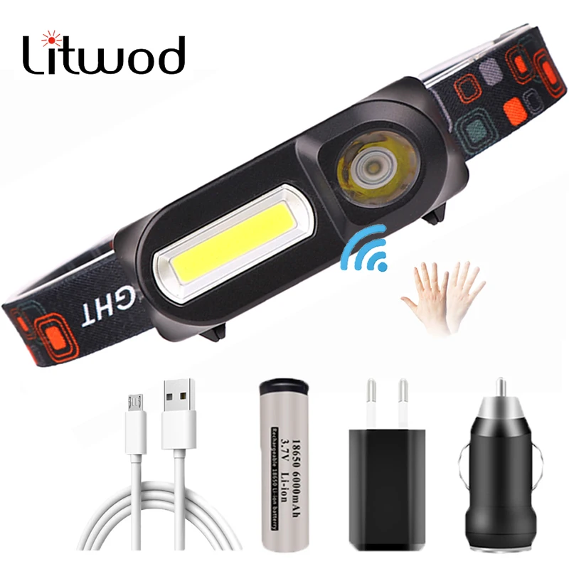 

1804 Sensor XP-G Q5 Headlamp Camping Head Light Lamp by 1* 18650 Rechargeable Battery LED COB Bulbs Litwod Lithium Ion 10w