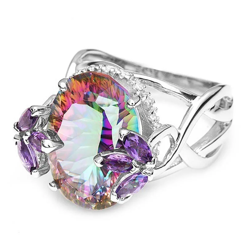 Cellacity 925 Sterling Silver Female ring Top Quality Rainbow Fire Mystic Topaz Gemstone Jewelry Wdding Party Gift  Wholesale