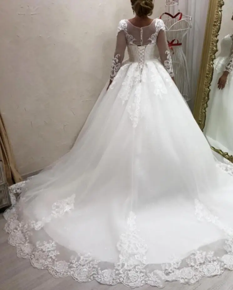 Vestidos De novia modestos personalizados, vestido De novia De corte en A, vestidos De novia De Oriente Medio, apliques florales 3D, corsé en la espalda, bata De boda