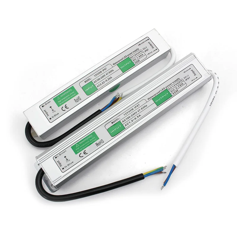 Led driver dc12v 24v ip67 à prova dip67 água iluminação transformadores para luzes ao ar livre fonte de alimentação 10w 20 30 36 45 60 80 100 120w