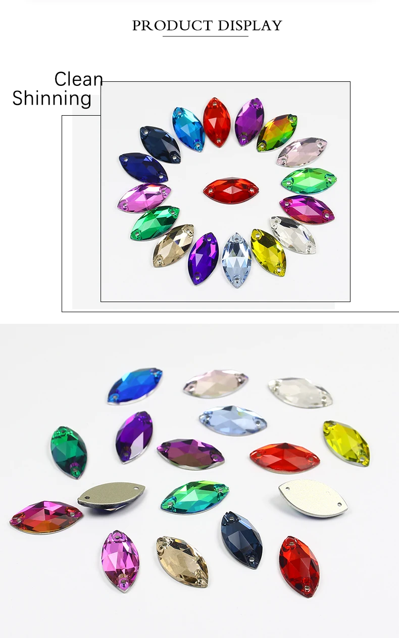 Horse EyeSewing Gems AB Flatback Rhinestones Glitter Sew On Crystals Stones Navette K5 Glass Strass For DIY Clothes Crafts