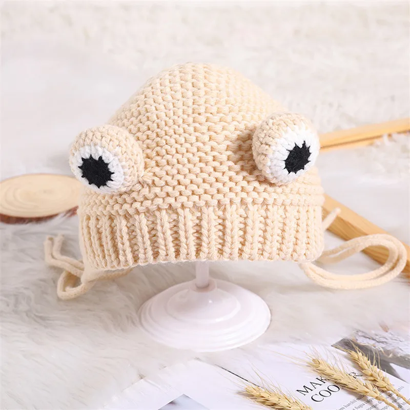 Kids Baby Cute Warm Beanies Cap Hat Lovely Autumn Winter Toddler Soft Frog Shape Children\'s Knitted Cap Hat For Boy Girl