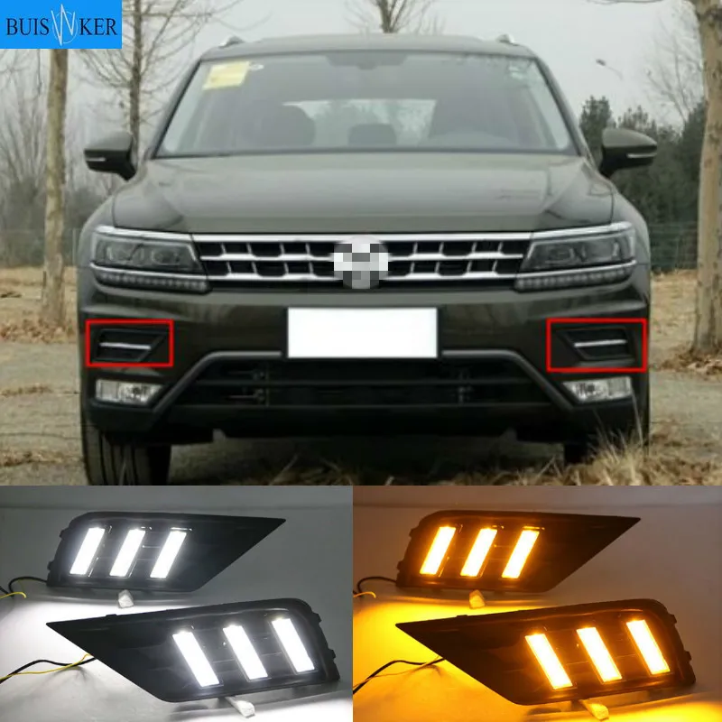 

1Pair Car light for Volkswagen VW Tiguan 2017 2018 2019 DRL Daytime Running Light with Yellow Turn signal fog lamp