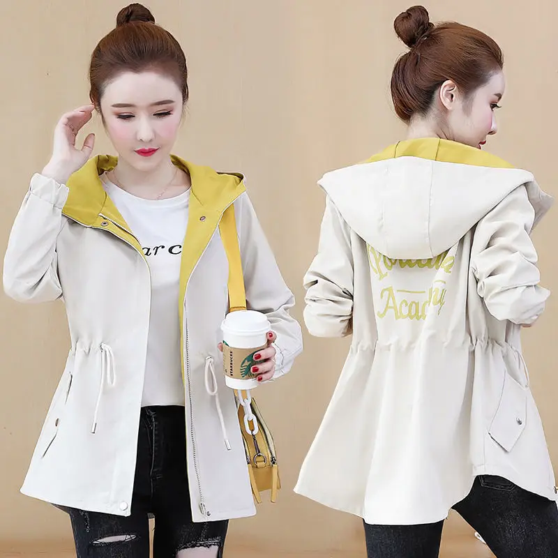 New 2023 Spring  Autumn Female  All-Match Windbreaker Jacket With Lining   ZipperGirl Student LooseAll-match Waist Slim Mid-L