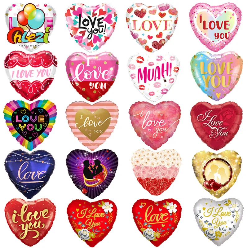 9pcs 17inch Love Helium Balloons I Love You Heart Shaped Foil Balloon Romantic Shower Wedding Valentine's Day Party Decoration