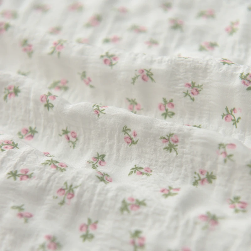 Half Meter Fresh Little Flower Print Polyester Bubble Fabric For Summer Dress Doll Gament Sewing Telas CR-8