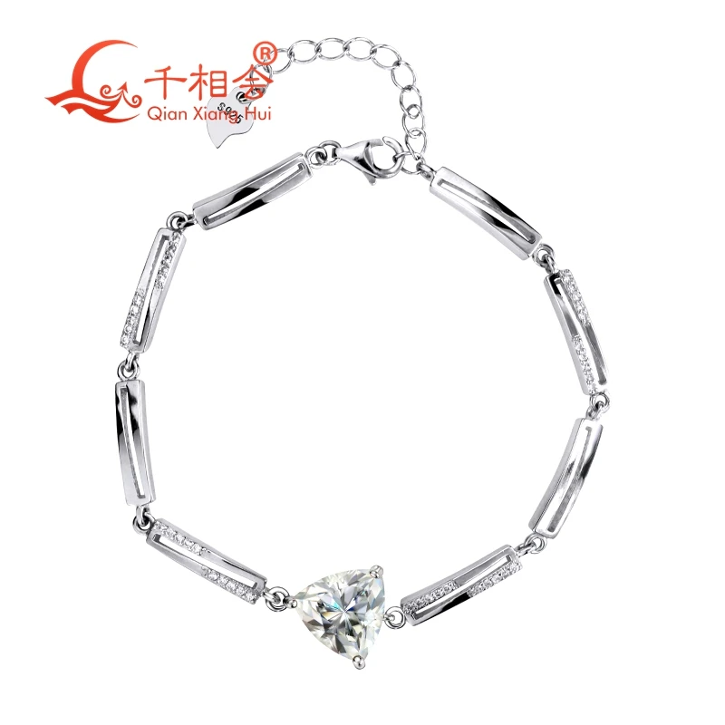 

925 серебро триллион формы DF moissanite 10*10 мм с небольшим кубическим цирконием камень браслет ручной цепи для подарка