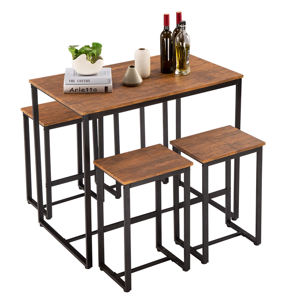 Bar Table Set Dining Table Set Simple Eucalyptus Pattern 87cm High Bar Table And Chair Set Of 5 [100 x 60 x 87cm]