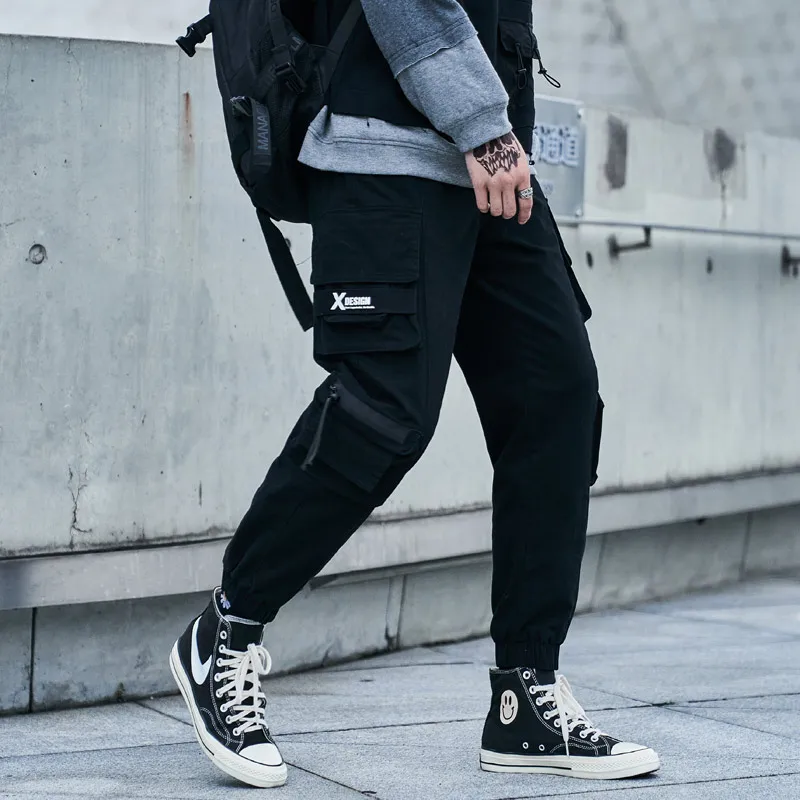 CHAIFENKO Black Cargo Pants Men Hip Hop Streetwear Joggers Sweatpant Fashion Harajuku Harem Pant Multi-Pocket Casual Mens Pants