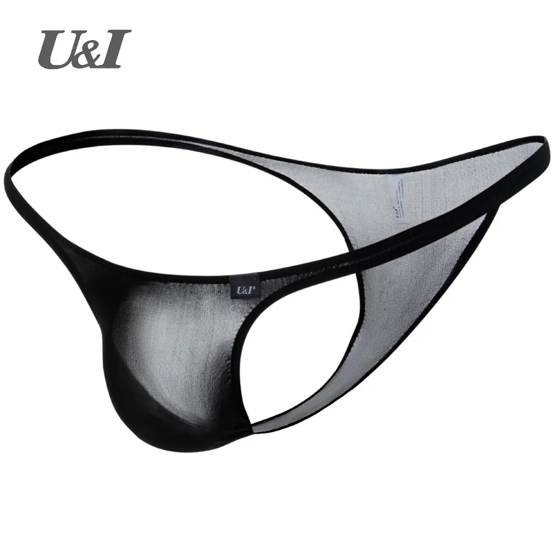 U&I sexy briefs men\'s thin section transparent nylon half pack hip low waist one-piece bikini ui underwear