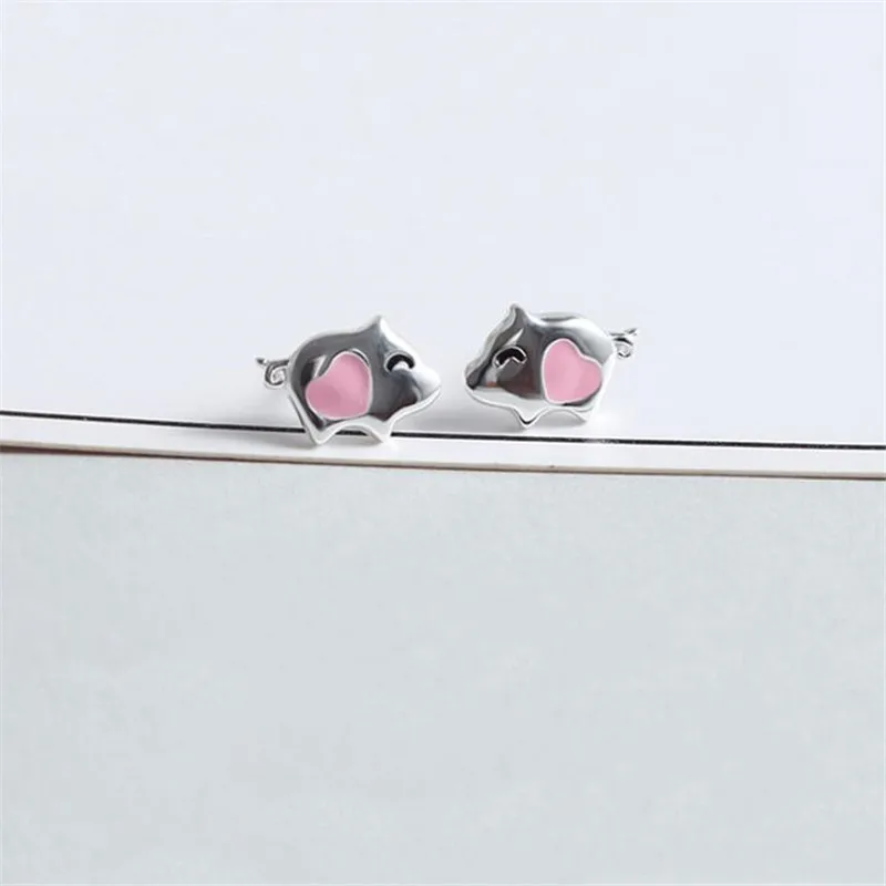 New Arrival Sweet Temperament Pink Pig 925 Sterling Silver Jewelry Cute Animal Exquisite Popular Gift Stud Earrings  E099