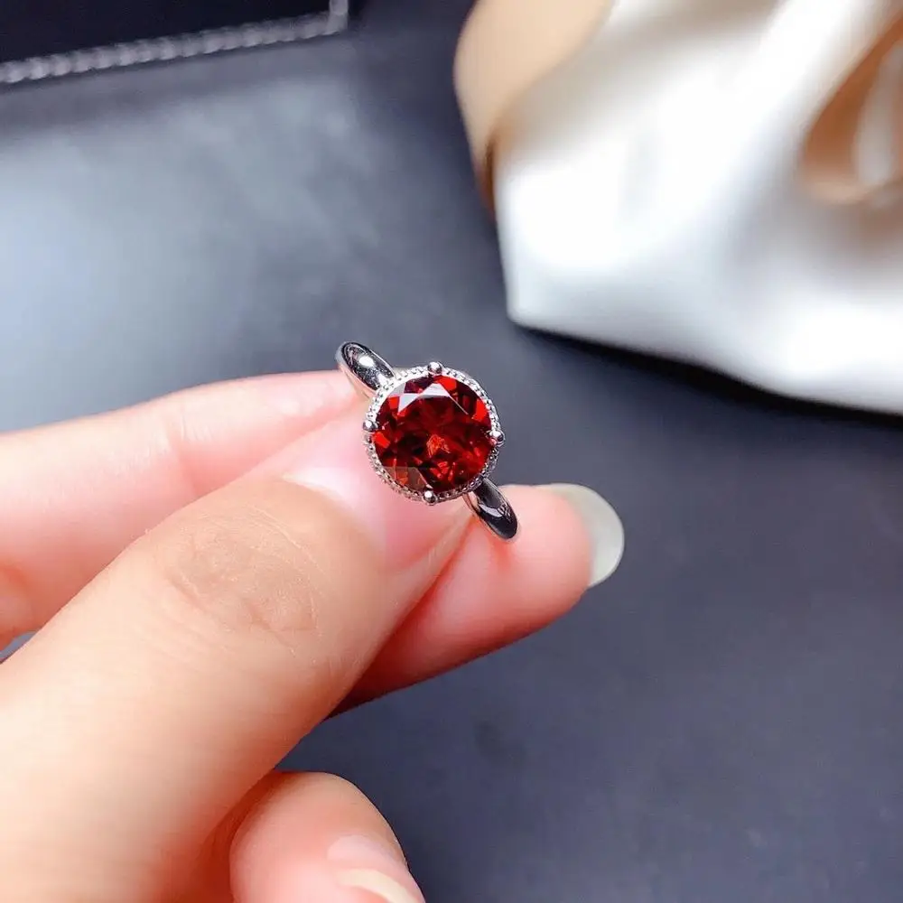 

Natural Blood Red Garnet Ring, January Birthstone, Sterling Silver With 18K Gold Plating, Handamde Engagement Gift For Women Her