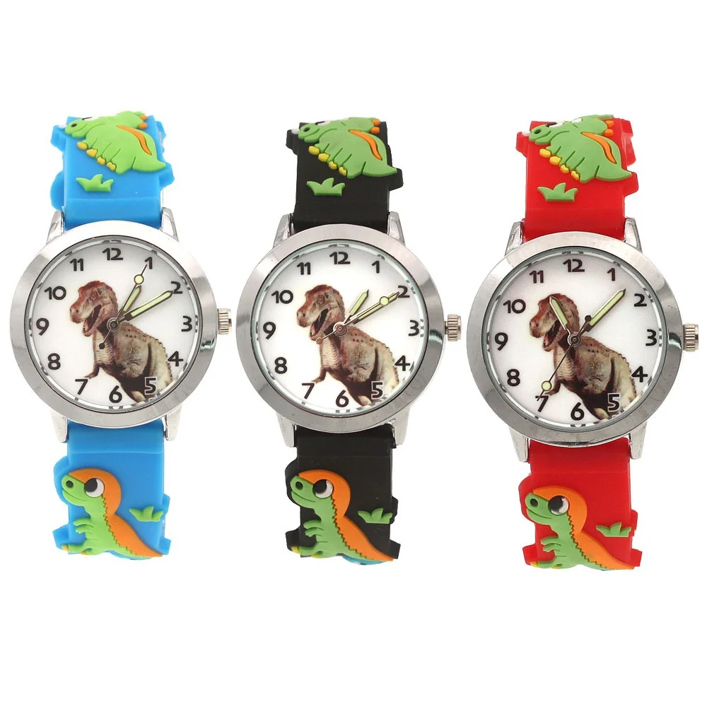 Relojes informales para niños, reloj de pulsera de cuarzo de silicona con esfera de dinosaurio, 3D, regalos