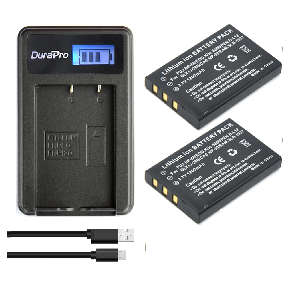 

2pc 1200mAh NP-60 NP 60 NP60 Battery+ LCD USB Charger for Samsung SLB-1037 for Fujifilm NP-60 Kodak KLIC-5000 for Olympus Li-20B