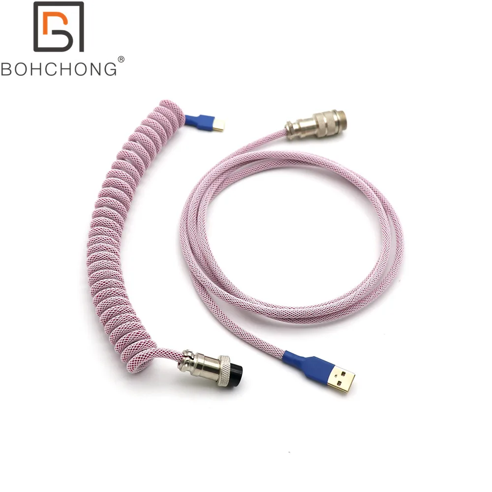 

Custom Make Double Sleeved PET Coiled Spring Coiling Type C Mini Micro USB Cable for Mechanical Keyboard Cable With GX16 Aviator