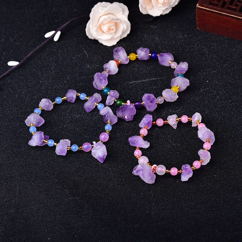 

100% Natural Amethyst Bracelets Fashion Simple Charm Irregular Rock Mineral Specimen Colourfull Mineral Jewelry Ladies Jewelry