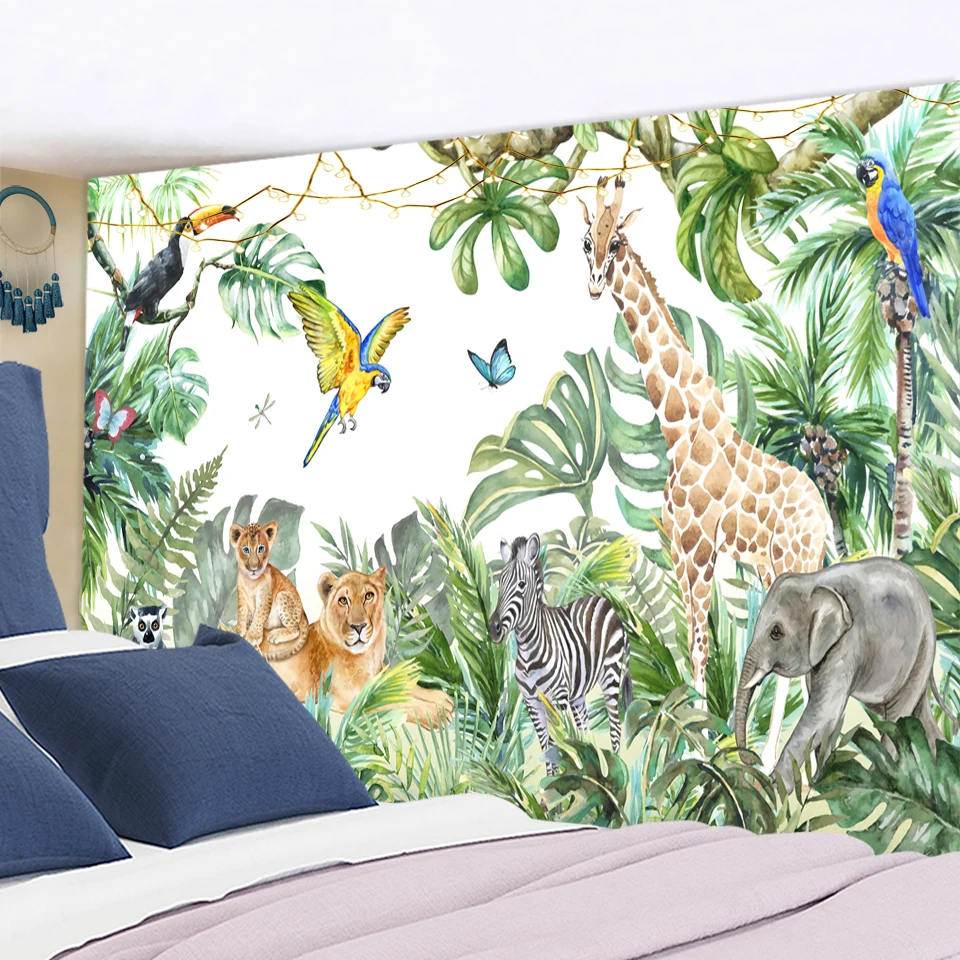 Tropical Rainforest Animal Tapestry Wall Hanging Natural Scenery Bohemian Hippie Art Mattress Table Mattress Home Decor