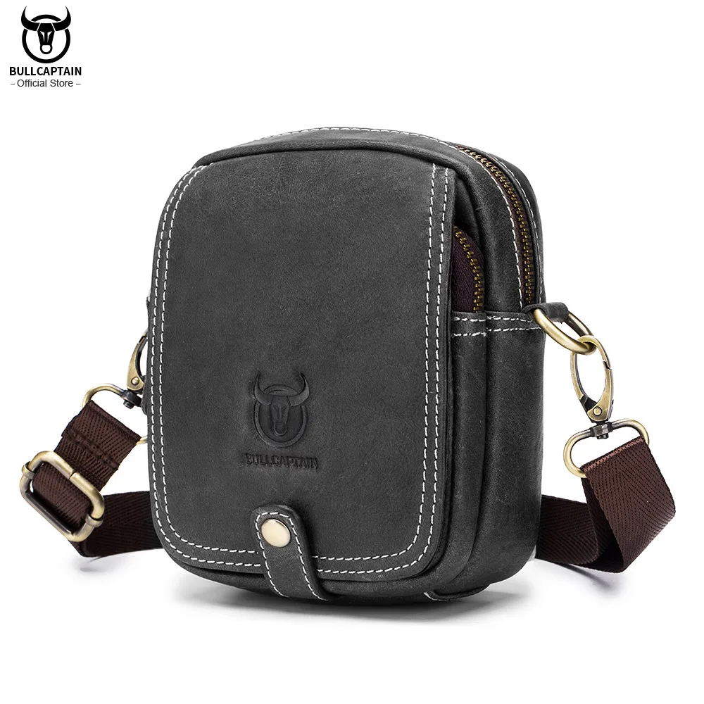 BULLCAPTAIN-bandolera informal para hombre, bolso de hombro de cuero con bolsillo y cremallera lisa, YKK Premium