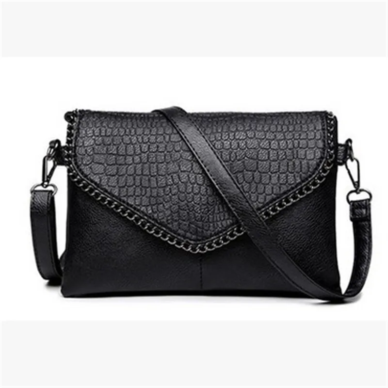 Female Shoulder Messenger Bags Casual Crossbody Bag  Black PU Leather 2024Trend Women Stone Print Chain Envelope Clutch Purses