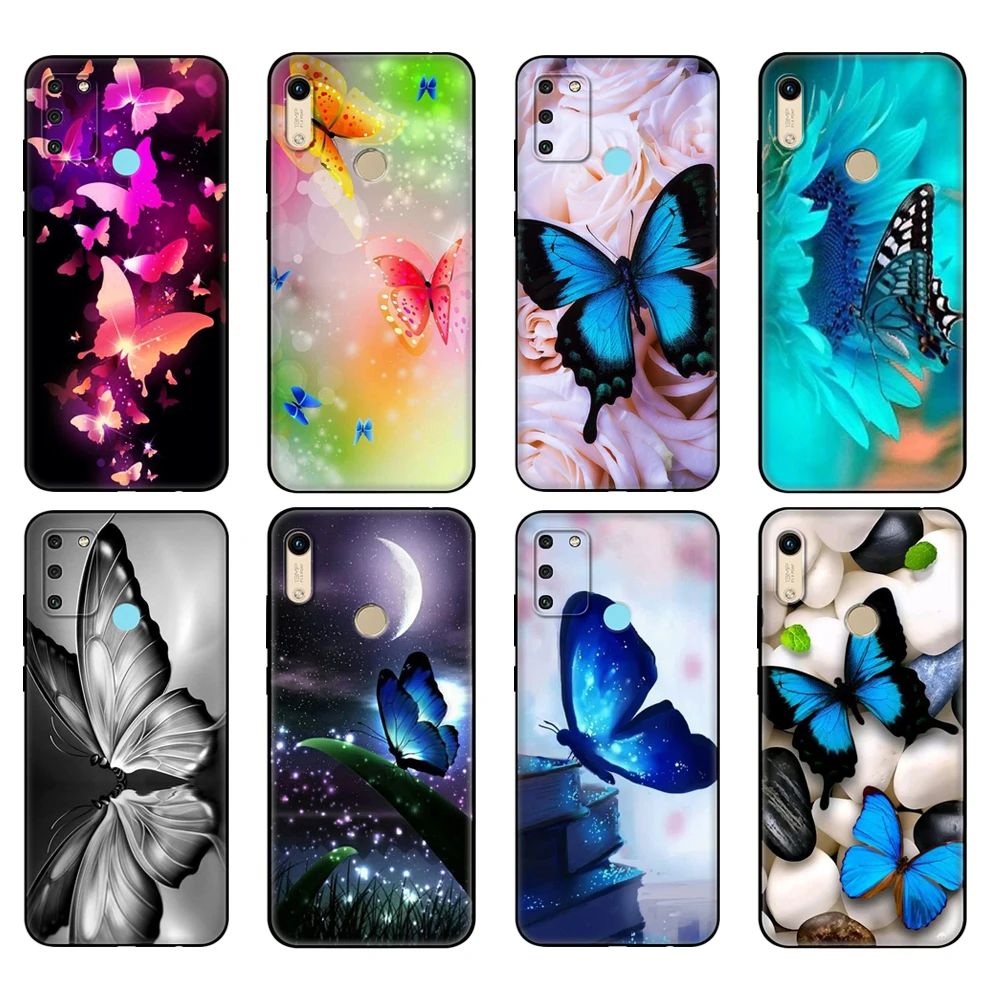 Black tpu Case For Huawei Honor 8a Prime 8s Prime 9 Lite honor 9A 9C 9X Premium 9x Pro 9S Case Cover Fantasy Colorful Butterfly