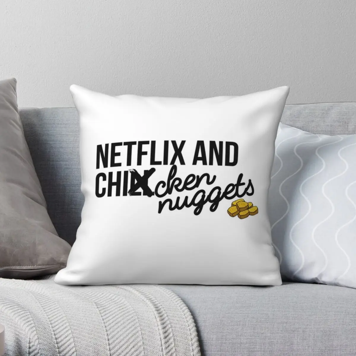 Netflix And Chicken Nuggets Pillowcase Polyester Linen Velvet Printed Zip Decorative Home Cushion Cover