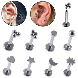 8PCS Surgical Steel Moon Ear Tragus Cartilage Ear Helix Piercing Labrets Lip Stud Ring Ball Lobe Earrings Body Piercing Jewelry