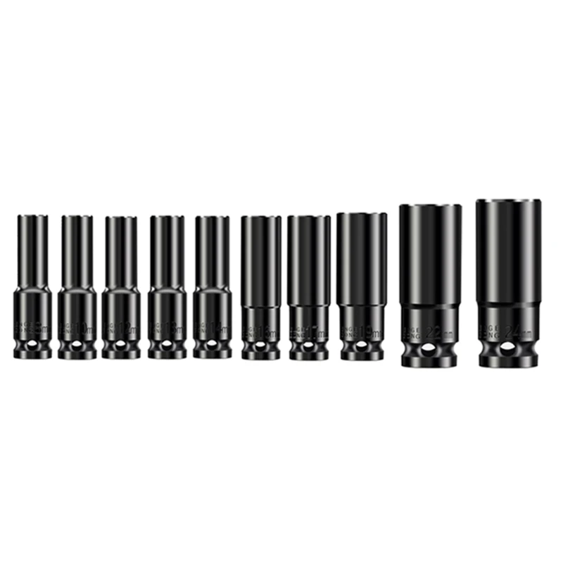 10Pcs 8-24Mm 1/2 inch Drive Deep Impact Socket Set Heavy Metric Garage Tool For