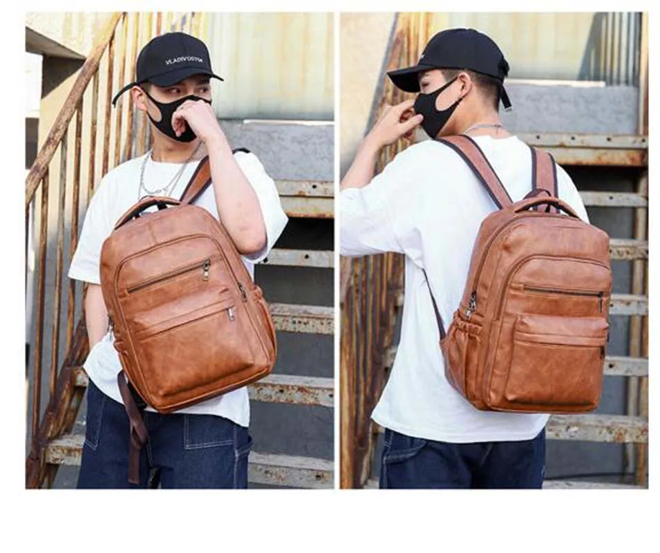 Wholesale New Men High Quality Leather Business Backpack Large Capacity School Bag USB Laptop Bag Casual Travel Shoulder Bags