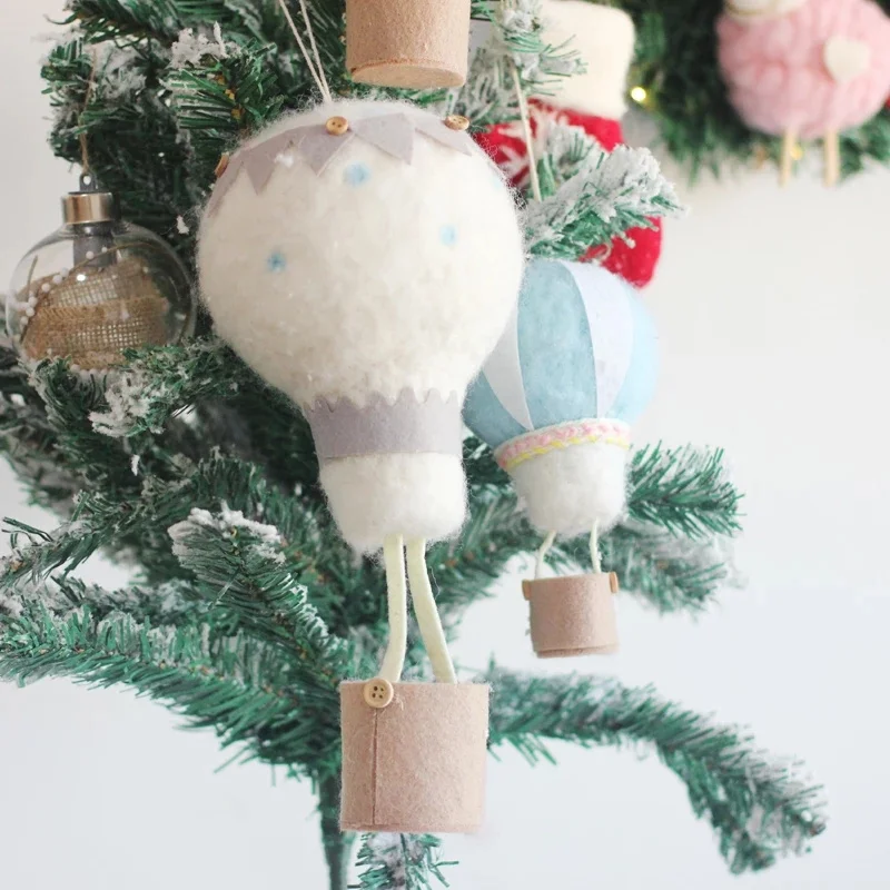 Nordic Girls Boys Kids Room Wool Felt Ball Hot Air Balloon Hanging Decorations Home Party Wedding Christmas Tree Wall Decorative