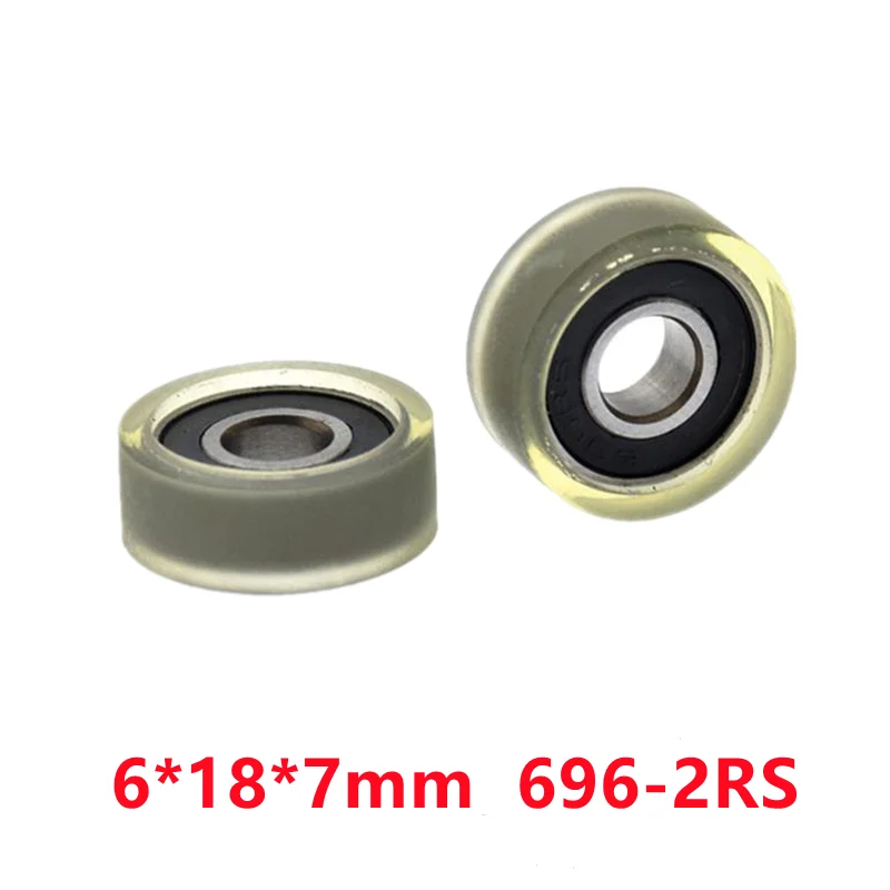 

10pcs/50pcs 6*18*7mm Silent Guide Wheel Of Conveyor Belt Polyurethane PU 696 696RS Roller Bearing Friction Pulley 6x18x7mm