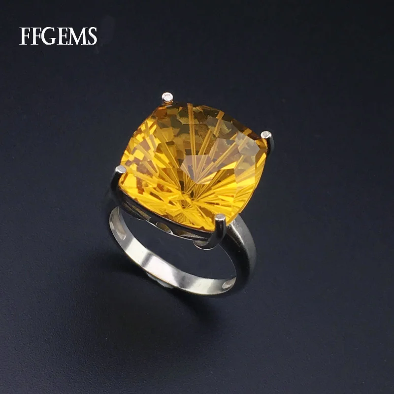 

Классическое кольцо цитрин, Настоящее серебро 925 пробы, натуральный драгоценный камень, фейерверк, огранка 12.5ct, ювелирные украшения для женщин, подарок на свадьбу, помолвку