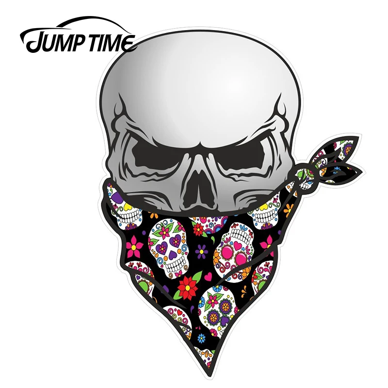 JumpTime 13cm X 10cm Gothic Biker Pirate Skull with Face Bandana Sugar Skull Pattern Motif External Decals Vinyl Car Stickers