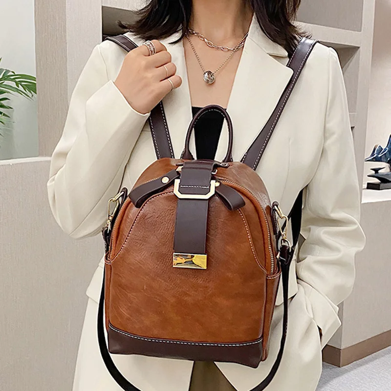 

Fashion Women Leather Backpack Small PU School Bag Backpacks for Teenage Girls Vintage Double Shoulder Bags Mochila Feminina