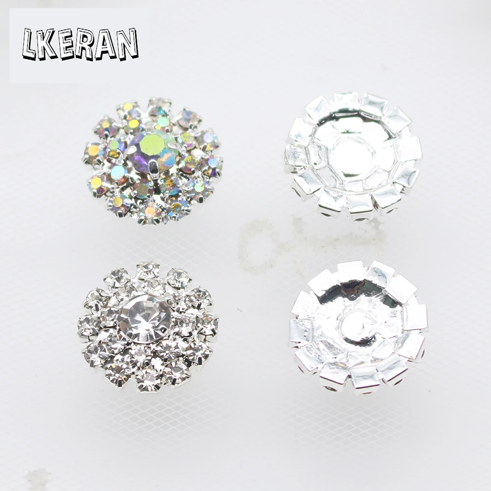 NEW 10Pcs 15MM Metal AB/Clear All Rhinestone Buttons Flat Diamante Accessories For DIY Wedding Decoration Sewing Clothing Button