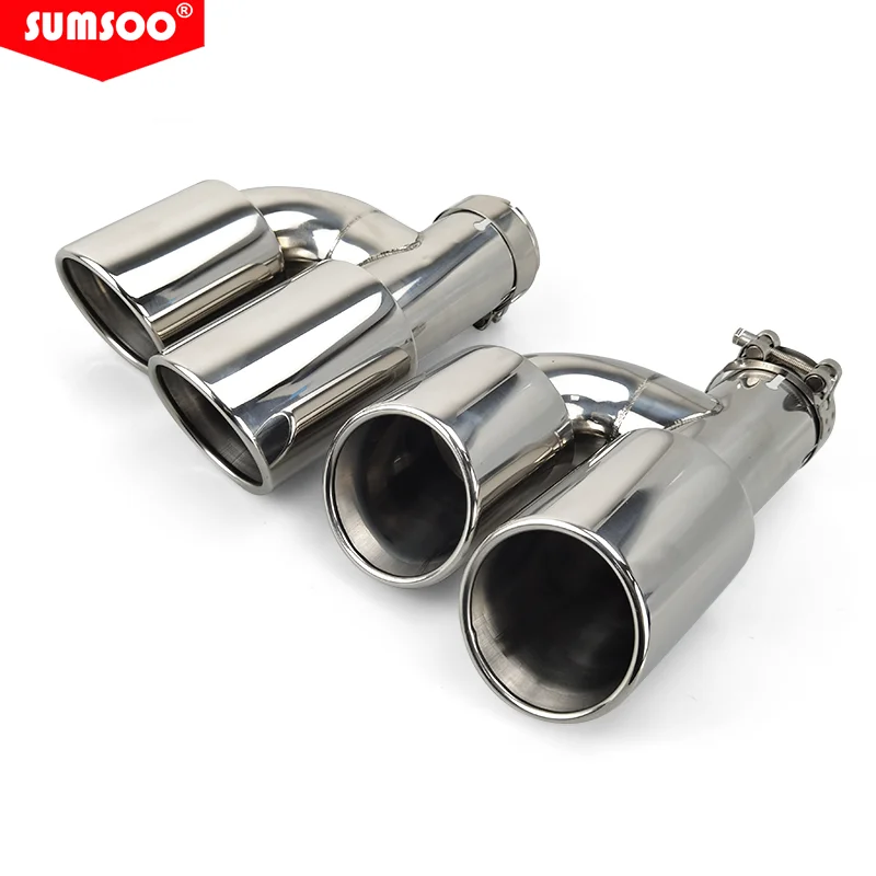 Genuine SUMSOO Car Accessories Stainless Steel H-Type Double Outlet Crimping Edge Exhaust Pipe Tailpipe