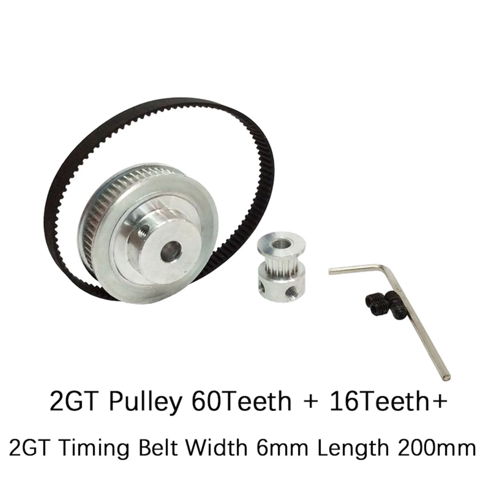 2GT Timing Belt Pulley 16 Teeth + 60 Teeth,  HTD Kits GT2 Timing Belt Closed-loop 200mm Pulley