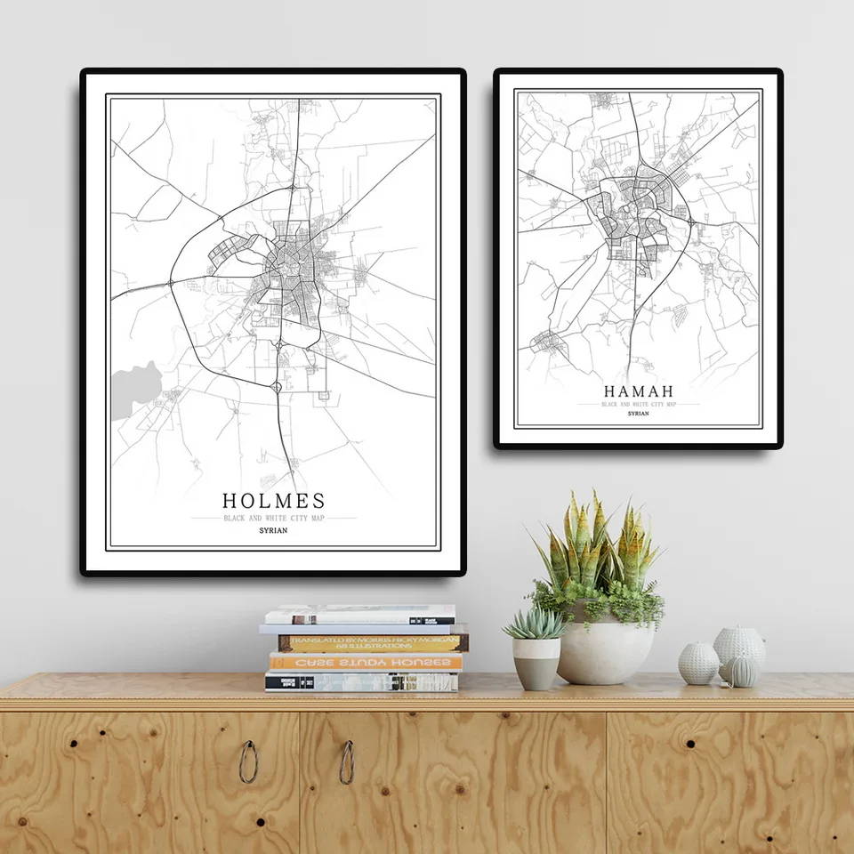 Syrian Black and White City Map Poster Nordic Living Room Damascus Lattakia Wall Art  Home Decor Canvas Painting Creative gift